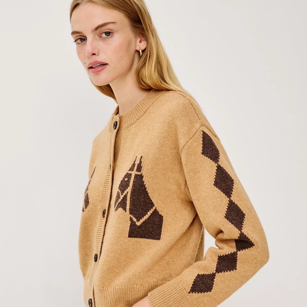Rails XS Camel and Dark Brown Horse-Pattern Button Cardigan - Picture 3 of 9